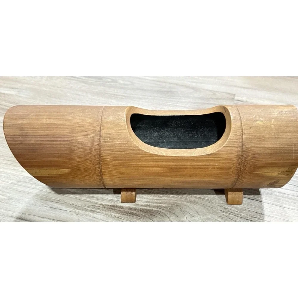 Vintage Japanese Horizontal Thick Bamboo Segment Vase IKEBANA Modern Traditional